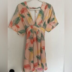 SHEIN Tropical Leaf Print Tie-Back Dress – Size Large